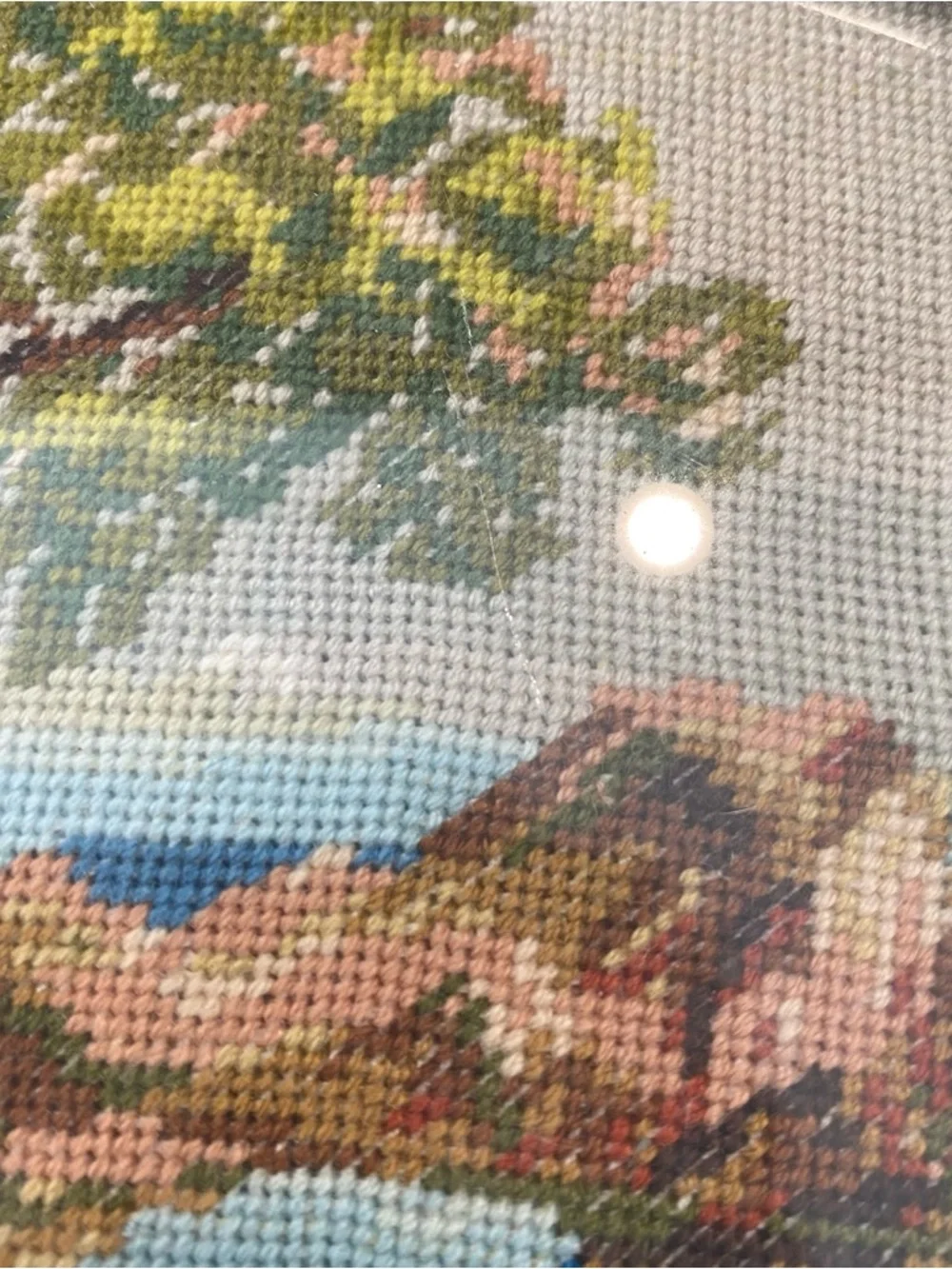 Vintage Needlepoint Landscape Art – Oval Framed Embroidery – Cottagecore Decor - Picture 8 of 8